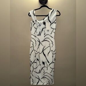 Lavish Alice White Midi Dress with Black Abstract Print